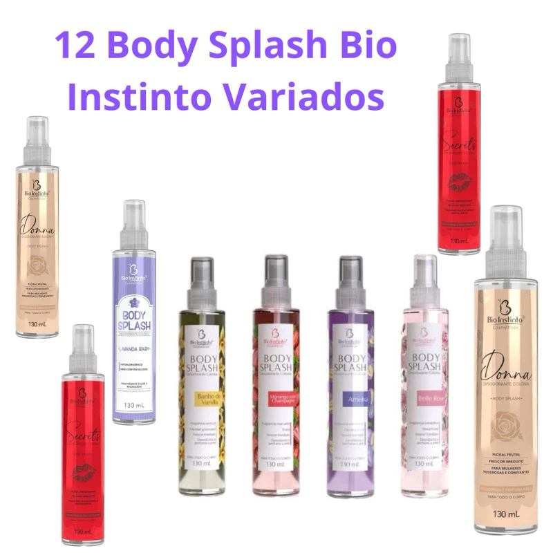 12 Body Splash Bio Instinto no Portfólio VF Gestão, faca renda extra, comercialize produtos de qualidade kit 12 body spray Bio Instinto cosméticos