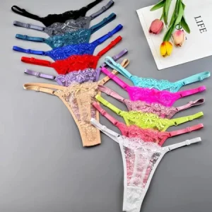 Kit 10 Calcinha Feminina Fio Dental Sensual de Renda com Regulagem Lingerie Tanga Sexy, kist pronto no portfólio vf gestão