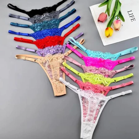Kit 10 Calcinha Feminina Fio Dental Sensual de Renda com Regulagem Lingerie Tanga Sexy, kist pronto no portfólio vf gestão