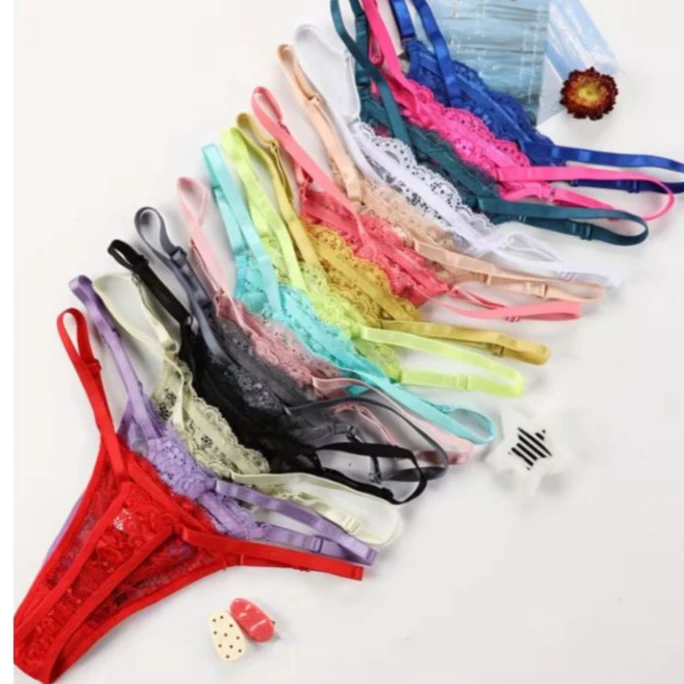 Kit 10 Calcinha Feminina Fio Dental Sensual de Renda com Regulagem Lingerie Tanga Sexy - Imagem 2