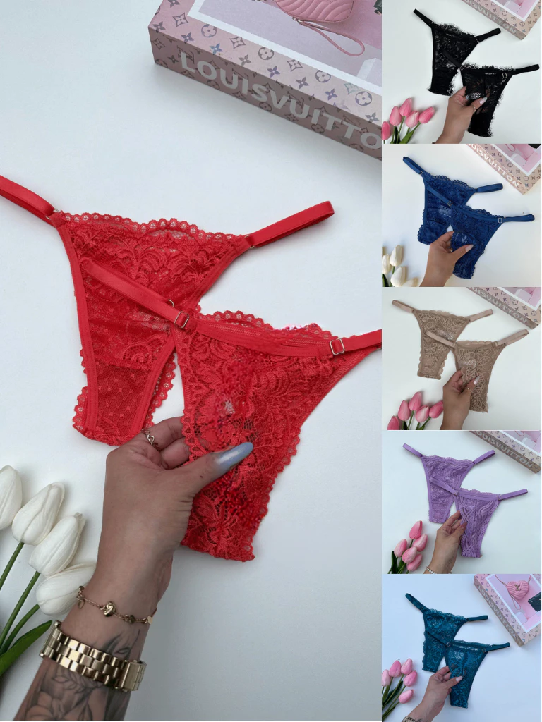 Kit 10 Calcinhas Renda Lingerie com Regulagem Luxo Fio Dental Sexy Sensual Moda Intima