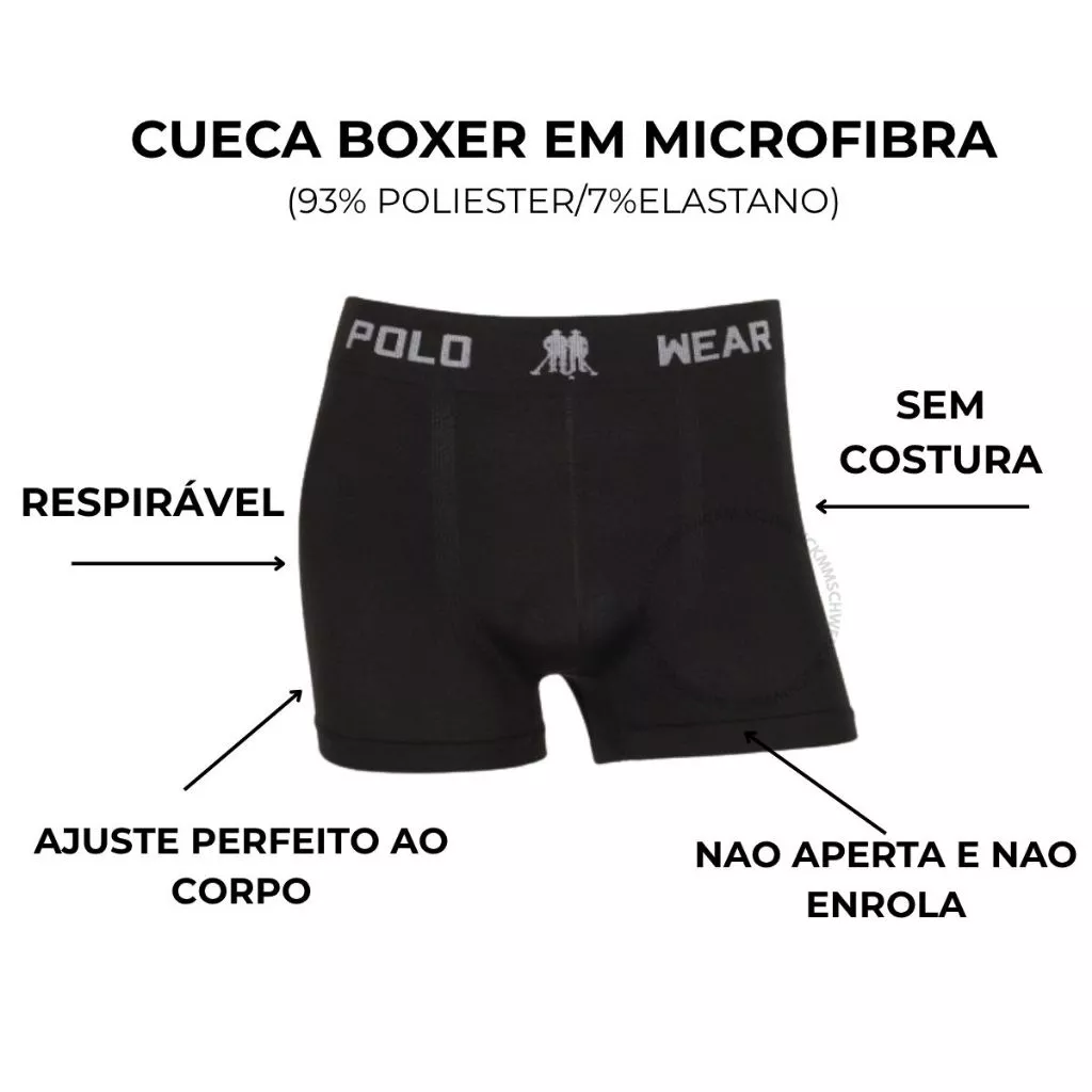 Kit 10 Cuecas Boxer Polo Wear Masculina Microfibra Sem Costura Leve Elástico - Imagem 2