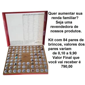 Kit com 84 Pares de Brincos Bijuterias + Raspadinha para Revenda - Lucro Alto Garantido Portifolio VFGestão