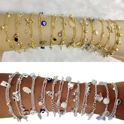 Kit com até 50 Pulseiras bijuterias Folheadas a Prata ou Ouro Revenda Portfolio VF Gestão