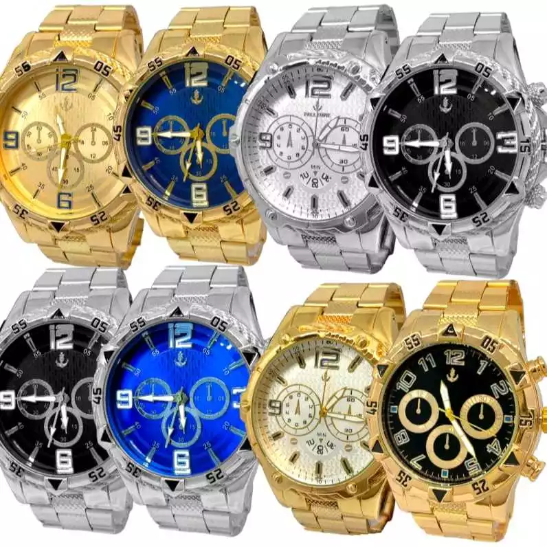 Relógio Masculino Kit Rologio Masculino Aço inox ótima Qualidade Relógio Dourado Aço Portfolio VF Gestão Soluções em Negocios